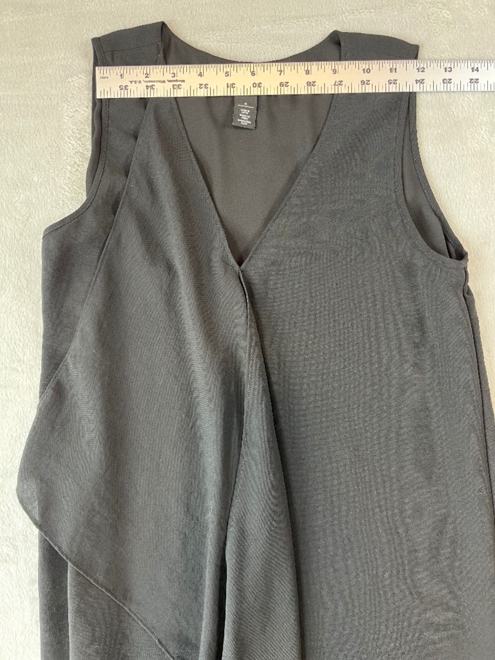 WHBM Asymmetrical Hem Black Dress Sleeveless V-Neck Drape Ruffle sz 4 - Picture 6 of 14